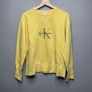 Vintage Calvin Klein Jeans Embroidered Spellout Yellow Crewneck Sweatshirt S USA